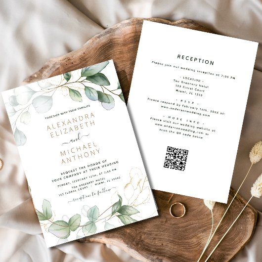 All in one Eukalyptus QR Code Wedding Greenery Einladung
