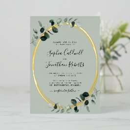 All in one Eukalyptus Sage Gold Oval Wedding Folieneinladung