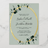 All in one Eukalyptus Sage Gold Oval Wedding Folieneinladung (Vorderseite)