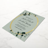 All in one Eukalyptus Sage Gold Oval Wedding Folieneinladung (Gedreht)