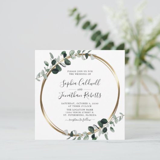 All in one Eukalyptus White Sage Square Wedding Einladung (Stehend Vorderseite)