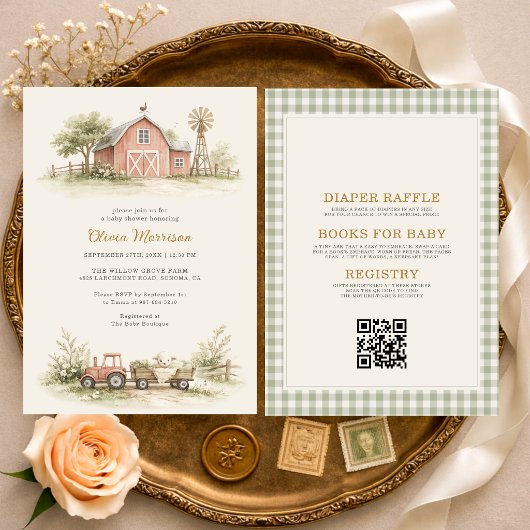 All in One Farm Animal Barnyard Baby Shower Einladung