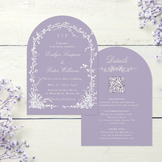 All in One Floral Arch Garden Wedding Lavender Einladung