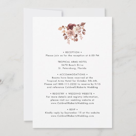 All in one floral Eukalyptus Rose Gold Wedding Einladung (Rückseite)