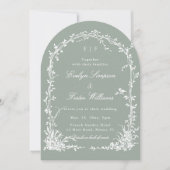 All in One Floral Garden Wedding Sage Green Arch Einladung (Vorderseite)