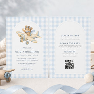 All in One Flugzeug-Bär-Gingham-Junge-Baby-Party Einladung