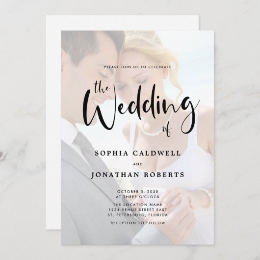 All in One Foto Overlay Calligrafy Wedding Einladung (Vorne/Hinten)