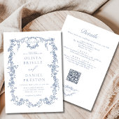 All in one French Dusty Blue QR Code Wedding Einladung