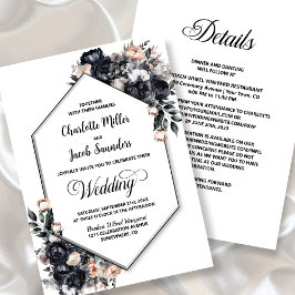 All in one geometric Smokey Black Floral Wedding Einladung