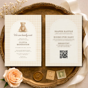 All in One Gingham Bearly Wait Baby Shower Einladung