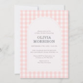 All in One Gingham Pink Girl Baby Shower Einladung (Vorderseite)
