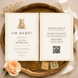 All in One Gingham Teddy Bär Oh Baby Baby Shower-E Einladung