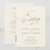 All in One Gold and Cream Calligraphy Wedding Einladung (Vorne/Hinten)