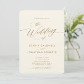 All in One Gold and Cream Calligraphy Wedding Einladung (Stehend Vorderseite)