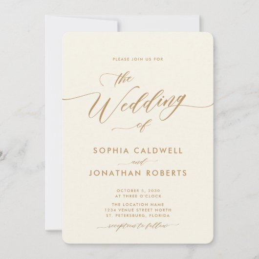 All in One Gold and Cream Calligraphy Wedding Einladung (Vorderseite)
