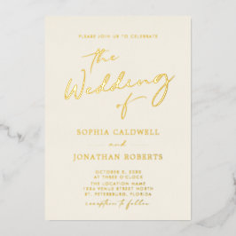 All in One Gold Calligrafy Cream Wedding Folieneinladung