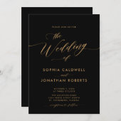 All in One Gold Calligraphy Black Wedding Einladung (Vorne/Hinten)
