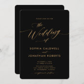 All in One Gold Calligraphy Black Wedding Einladung (Vorne/Hinten)