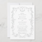 All in One Grey French Floral Wedding Einladung (Vorderseite)