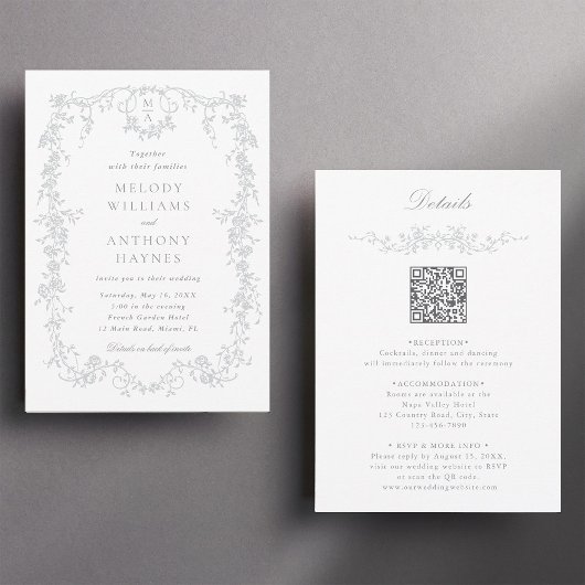All in One Grey French Floral Wedding Einladung