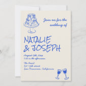 All In One Hand Drawn Blue Cake Bows Wedding Einladung (Vorderseite)
