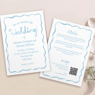 All in one Hand gezeichnete Blue QR UAWG Wedding Einladung