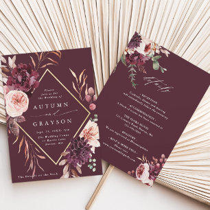 All in one Herbst Romance Burgundy Hochzeit Einladung