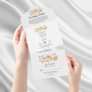 "All-in-One Herbsthochzeit   Rustikaler Kürbis All In One Einladung