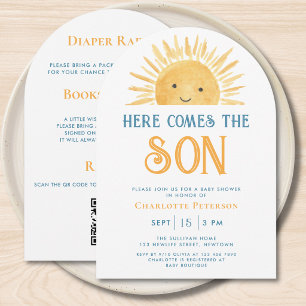 All In One Hier kommt der Sohn QR Code Baby Shower Einladung