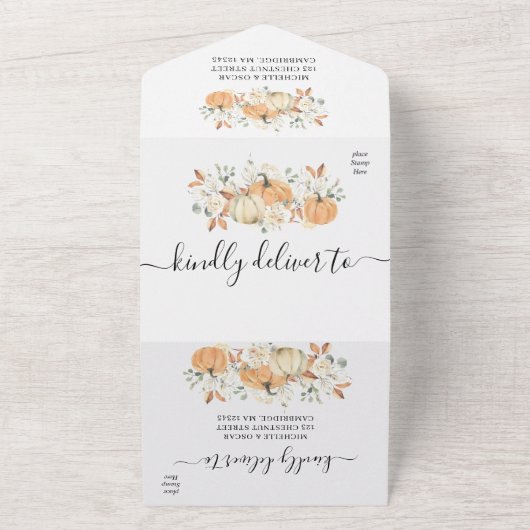 "All-in-One-Hochzeit im Herbst | Rustikaler Kürkin All In One Einladung (Außenbereich)