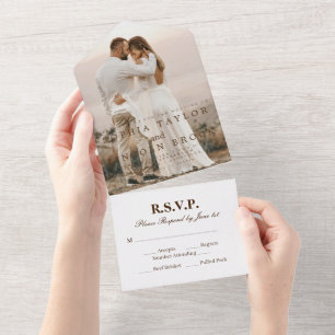 All-in-One-Hochzeit-RSVP mit romantischer Kalligra All In One Einladung