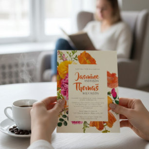 All-in-One-Hochzeits-QR-Code orange Mohn Hochzeit Einladung