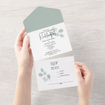 All-in-One-Hochzeitseinladung Minimal Grün Eukalyp