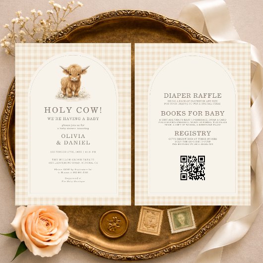 All in One Holy Cow Gingham Baby Shower Einladung