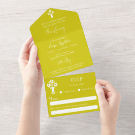 All In One Invitation Floral Cross Baptism Yellow All In One Einladung