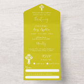 All In One Invitation Floral Cross Baptism Yellow Einladung (Innen)