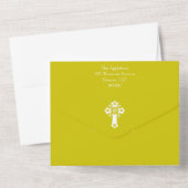 All In One Invitation Floral Cross Baptism Yellow Einladung (Rückseite)