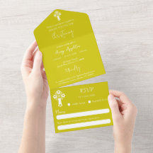 All In One Invitation Floral Cross Baptism Yellow