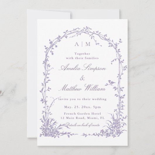 All in One Lavender Botanical Arch Garden Wedding  Einladung (Vorderseite)