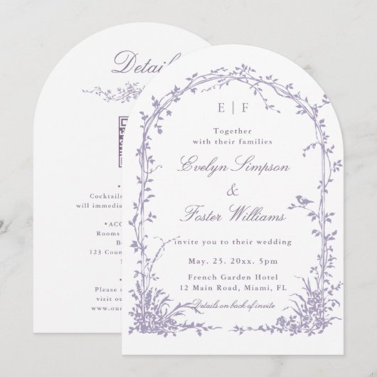 All in One Lavender Botanical Garden Wedding Arch Einladung (Vorne/Hinten)