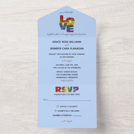 All in one LIEBE Blue Themed Same Wedding Einladung (Innen Boden)