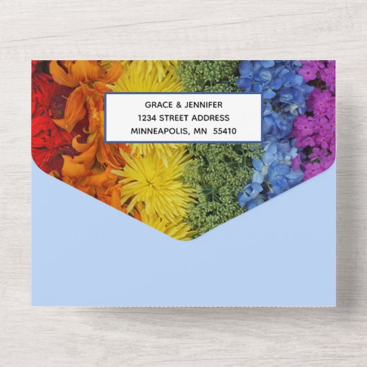 All in one LIEBE Blue Themed Same Wedding Einladung (Rückseite)