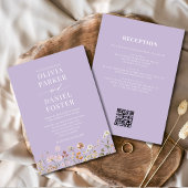 All in One Lila Wildblume QR Code Wedding Einladung