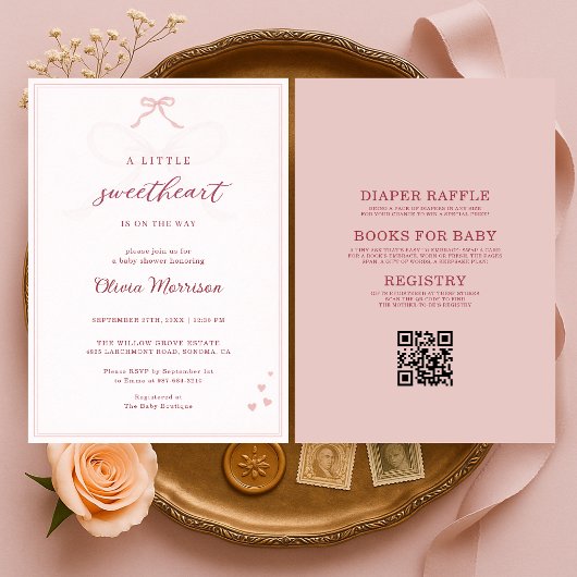 All in One Little Sweetheart Pink Bow Baby Shower Einladung