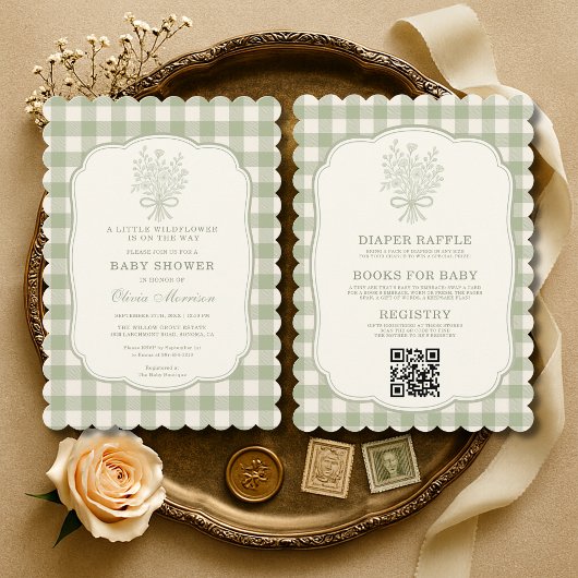 All in One Little Wildflower Gingham Baby Shower Einladung