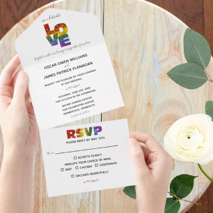 All in One LOVE Blumen Hochzeit für gleichgeschlec Einladung