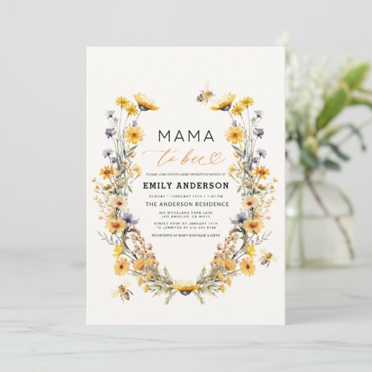 All in One Mama to Bee Wildblume Baby Shower Einladung (Stehend Vorderseite)