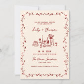 All in one maroon Hand gezeichnete QR-Code Hochzei Einladung (Vorderseite)