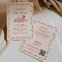 All in one maroon Hand gezeichnete QR-Code Hochzei