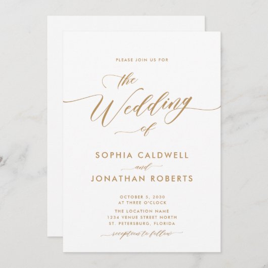All in One mit Details Gold Calligrafy Hochzeit Einladung (Vorne/Hinten)